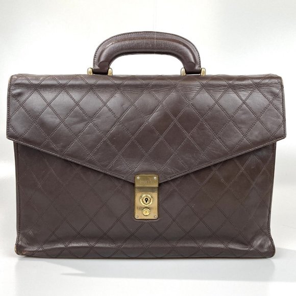 vintage CHANEL Bag Briefcase Handbag Quilted brown Leather Authentic with key - Picture 1 of 11